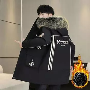 Мужская зимняя куртка Plus Velvet Thick Warm - Стеганая куртка средней длины - Стеганая куртка для рабочей одежды, молодежная куртка M