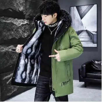 Мужская зимняя куртка Plus Velvet Thicked Mid-Line с капюшоном, модная молодежная теплая мужская куртка с капюшоном XS чёрный