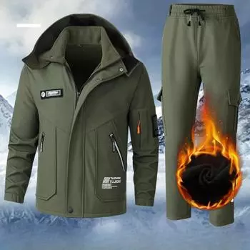 Мужская зимняя куртка Plus Velvet Three-in-one, утепленный комбинезон, ветрозащитная и водонепроницаемая одежда для альпинизма на открытом воздухе, утепляющее и защищающее от холода снаряжение XXXXL чёрный