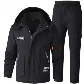 Мужская зимняя куртка Plus Velvet Three-in-one, утепленный комбинезон, ветрозащитная и водонепроницаемая одежда для альпинизма на открытом воздухе, утепляющее и защищающее от холода снаряжение M чёрный