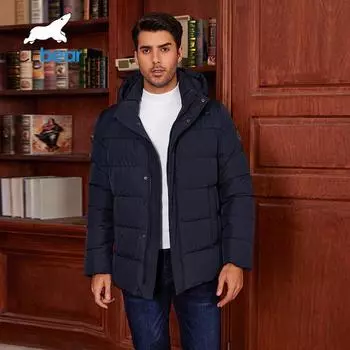 Мужская зимняя куртка, повседневная ветрозащитная куртка для активного отдыха, модная утепленная короткая хлопковая куртка с капюшоном 4287 46 темно-синий