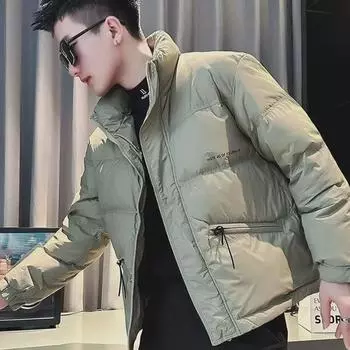 Мужская зимняя куртка-пуховик 2024 года: Стильное повседневное утепленное короткое пальто с воротником-стойкой чёрный