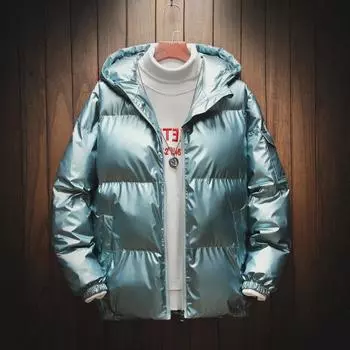 Мужская зимняя куртка-пуховик большого размера с теплым капюшоном — яркая, удобная, из хлопка. M