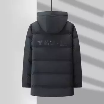 Мужская зимняя куртка-пуховик на утином пуху, теплая, средней и длинной длины, с капюшоном, самонагревающаяся, молодежная куртка-пуховик 170 чёрный