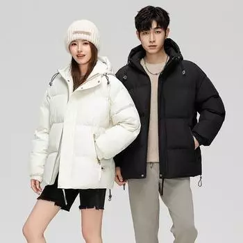 Мужская зимняя куртка-пуховик однотонного цвета, повседневная, с капюшоном, в парном стиле, модная, белая, утепленная и теплая S