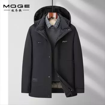 Мужская зимняя куртка-пуховик с капюшоном, белая куртка-пуховик с утиным пухом 170 чёрный