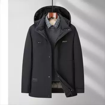 Мужская зимняя куртка-пуховик с капюшоном, белая куртка-пуховик с утиным пухом 170 чёрный