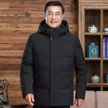 Мужская зимняя куртка-пуховик с капюшоном для мужчин среднего возраста, повседневная, толстая, теплая, белая, утиная, пуховая куртка, мужская, черная, парки L чёрный