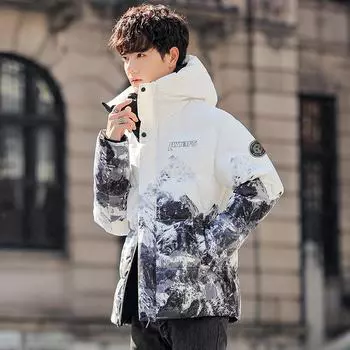 Мужская зимняя куртка-пуховик с капюшоном и модным принтом «Снежные горы», идеально подходит для подростков и пар 2XL