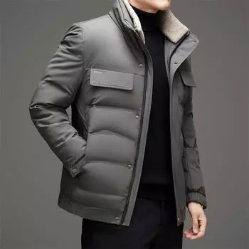Мужская зимняя куртка-пуховик с утолщенным меховым воротником, модная повседневная одежда для папы M