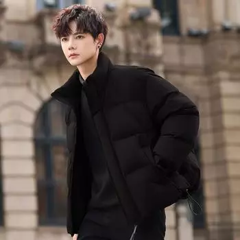 Мужская зимняя куртка-пуховик с воротником-стойкой, утепленная куртка-хлеб, легкая и теплая, утолщенная короткая куртка S