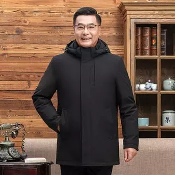 Мужская зимняя куртка-пуховик среднего возраста со съемной подкладкой и белым утиным пухом с капюшоном, толстые теплые парки M чёрный