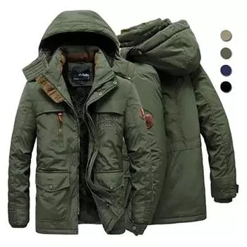 Мужская зимняя куртка с флисовой подкладкой, парка, пальто с капюшоном, ветровка, толстая теплая верхняя одежда 6XL чёрный