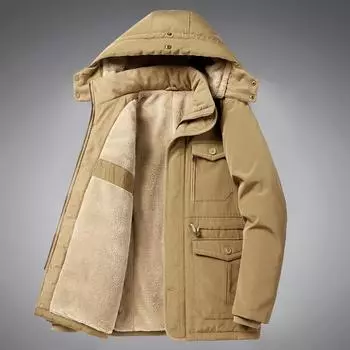 Мужская зимняя куртка с хлопковой подкладкой плюс бархатная стеганая куртка, уличное теплое мужское пальто с хлопковой подкладкой больших размеров L чёрный