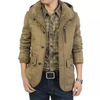 Мужская зимняя куртка с хлопковой подкладкой, средней и длинной длины, утолщенная высококачественная куртка с хлопковой подкладкой, куртка с капюшоном и хлопковой подкладкой M хаки