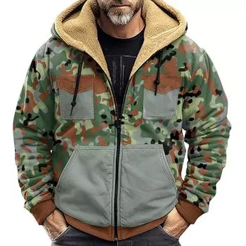 Мужская зимняя куртка с камуфляжным принтом, мужская повседневная куртка с капюшоном на молнии L армия зеленый