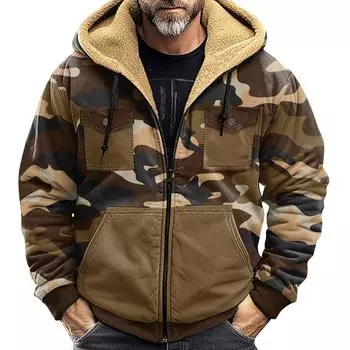 Мужская зимняя куртка с камуфляжным принтом, мужская повседневная куртка с капюшоном на молнии L армия зеленый