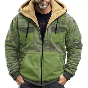 Мужская зимняя куртка с камуфляжным принтом, мужская повседневная куртка с капюшоном на молнии L армия зеленый