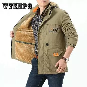 Мужская зимняя куртка с капюшоном, бархатное теплое пальто, ветрозащитная и водонепроницаемая верхняя одежда, повседневная парка 5XL хаки
