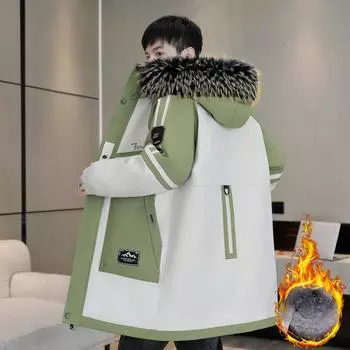 Мужская зимняя куртка с капюшоном, цветные блоки, утепленная, пальто, повседневная, длинная, с карманами и застежкой-молнией, стандартный рукав, теплая верхняя одежда, плотная M серый