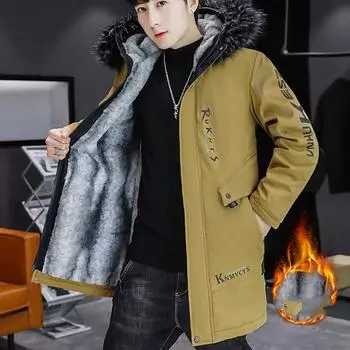 Мужская зимняя куртка с капюшоном и утеплителем из пуха, длинная куртка с узором в виде алфавита, пальто Parker L чёрный