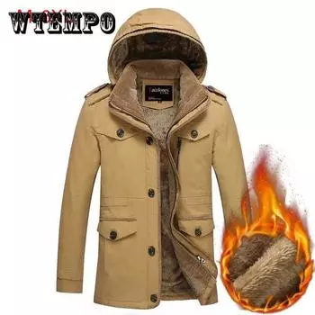 Мужская зимняя куртка с капюшоном, куртка плюс бархатное толстое теплое пальто, длинная тонкая парка в стиле ретро 6XL темно-зеленого