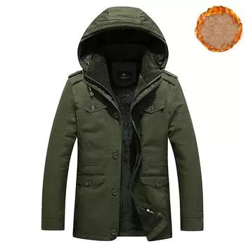 Мужская зимняя куртка с капюшоном, куртка плюс бархатное толстое теплое пальто, длинная тонкая парка в стиле ретро M темно-зеленого