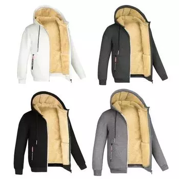 Мужская зимняя куртка с капюшоном на молнии, ветрозащитная флисовая подкладка с длинными рукавами, утепленное теплое пальто, зимняя одежда M белый