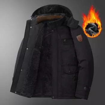 Мужская зимняя куртка с капюшоном, парка с толстой флисовой подкладкой и множеством карманов M хаки