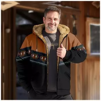 Мужская зимняя куртка с принтом, мужская повседневная куртка с капюшоном на молнии L чёрный