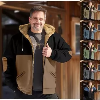 Мужская зимняя куртка с принтом, мужская повседневная куртка с капюшоном на молнии L чёрный