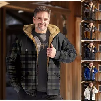 Мужская зимняя куртка с принтом, мужская повседневная куртка с капюшоном на молнии L синий