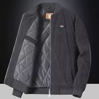 Мужская зимняя куртка с воротником-стойкой, тонкая, плотная хлопковая куртка, пальто большого размера, новая осенняя мужская мода, повседневная, теплая, вельветовая верхняя одежда XXXXL чёрный