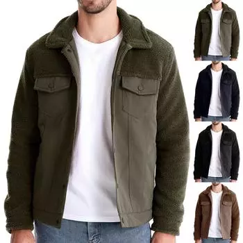 Мужская зимняя куртка Splicing, мужская повседневная модная куртка из овечьей шерсти с карманами, топы XL зелёный