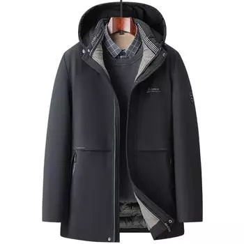 Мужская зимняя куртка средней длины, термокуртка, плотная куртка, съемная шапка, длинная куртка S