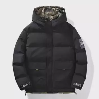 Мужская зимняя куртка в корейском стиле с капюшоном, толстый хлопковый пух, ветрозащитная и теплая, короткая длина. 5XL чёрный