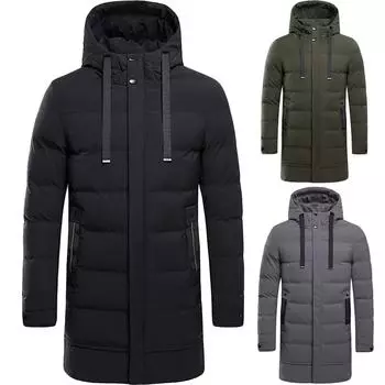 Мужская зимняя мода средней длины с капюшоном, утепленная хлопковая стеганая куртка, пальто M чёрный