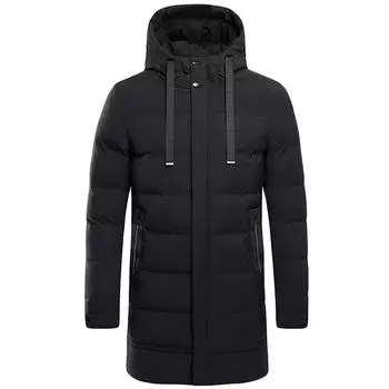 Мужская зимняя мода средней длины с капюшоном, утепленная хлопковая стеганая куртка, пальто XL чёрный
