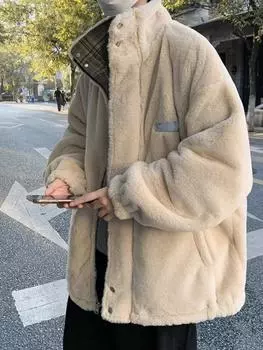 Мужская зимняя модная хлопковая куртка с длинными рукавами, модная плюшевая и толстая красивая мужская хлопковая куртка с лацканами M хаки