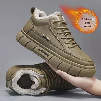 Мужская зимняя модная спортивная обувь среднего размера большого размера с очень теплым бархатом 41 хаки