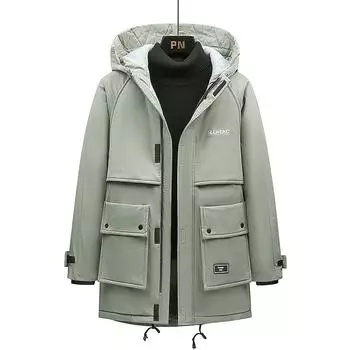 Мужская зимняя модная теплая толстая пуховая куртка с капюшоном S чёрный