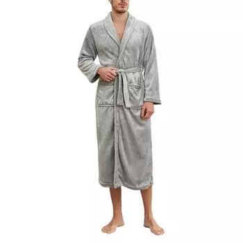 Мужская зимняя ночная рубашка из плотной фланели, теплая, обтягивающая талия, со шнуровкой на поясе, однотонные карманы с лацканами, отличное впитывание воды, средняя длина, домашняя одежда S зелёный