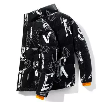 Мужская зимняя новая корейская версия утолщенный теплый воротник-стойка 90% белый утиный пух стильный пуховик с надписью парное пальто для мужчин M