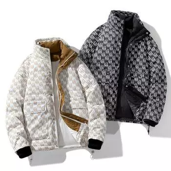 Мужская зимняя новая куртка-пуховик с воротником-стойкой, универсальная, модная, брендовая, с полным принтом, повседневная, утепленная, для пар, теплое зимнее пальто L