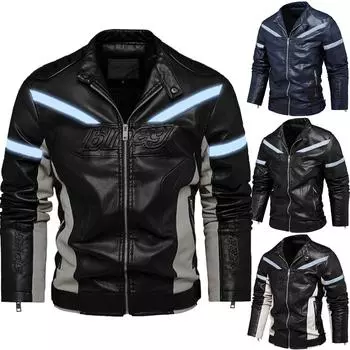 Мужская зимняя новая мужская кожаная куртка из искусственной кожи, флисовая светоотражающая кожаная куртка в европейском и американском стиле L