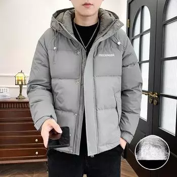 Мужская зимняя новая однотонная куртка с капюшоном, защита от холода, утолщенная, теплая, модная, популярная, молодежная L