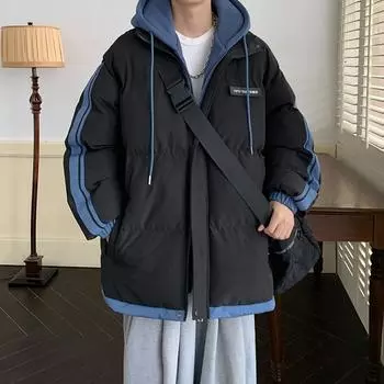 Мужская зимняя новая стильная корейская модная зеленая повседневная утолщенная и теплая мужская и женская поддельная рабочая одежда из двух частей из хлопка S