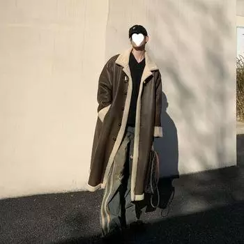 Мужская зимняя новая утепленная универсальная длинная куртка с искусственным мехом M темно-коричневого