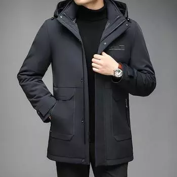 Мужская зимняя новая утолщенная съемная куртка с капюшоном, деловой пуховик, мужская средняя и длинная модель M