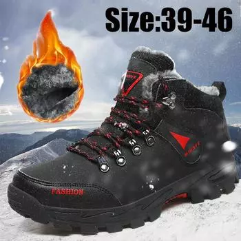 Мужская зимняя обувь из искусственной кожи, теплая мужская зимняя обувь с высоким берцем, большой размер 39-47 39 чёрный